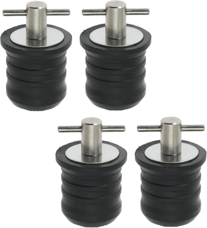 4pc Boat Drain Plugs - Rubber with Brass/Stainless Steel Handle - Marine Twist Plugs (Brass, 1 Inch)