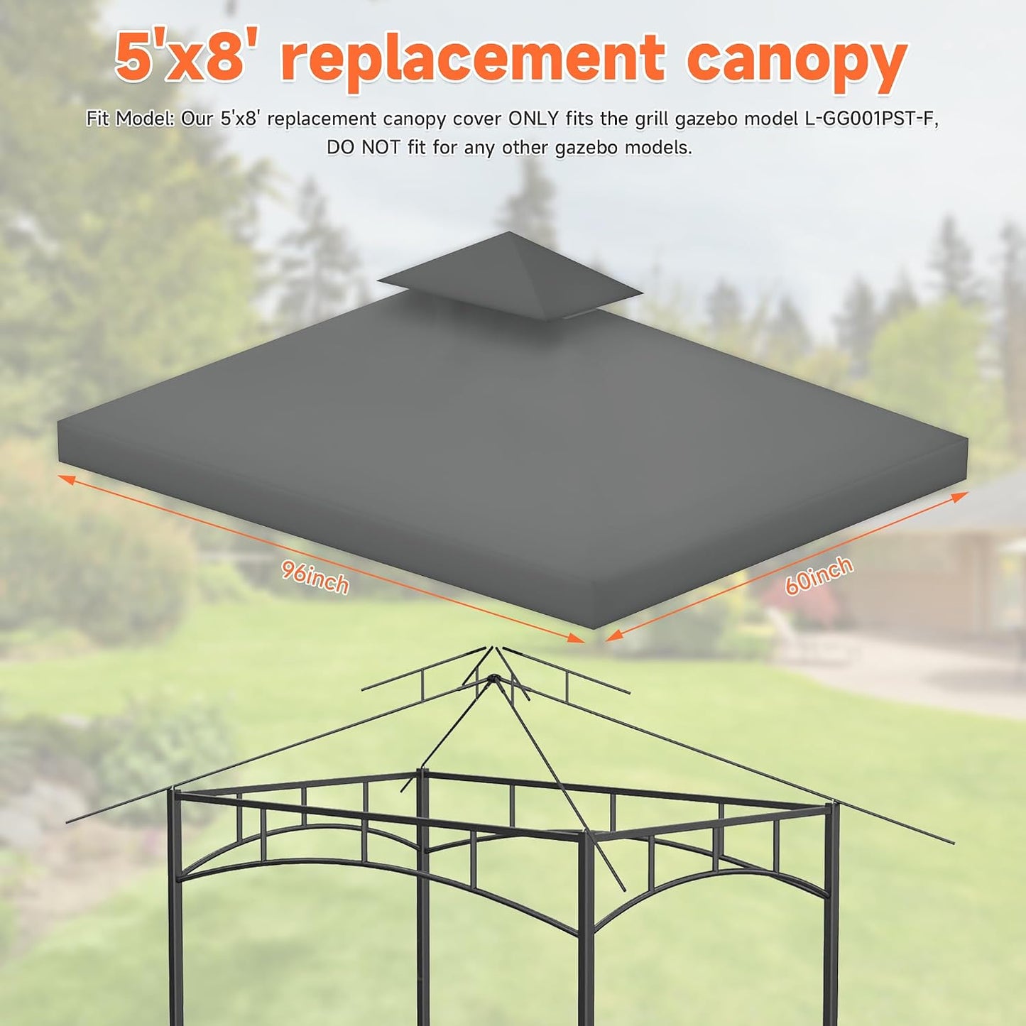 Gazebo Canopy Replacement Top - Grill Gazebo Replacement Canopy Roof – 5x8 Outdoor Grill Shelter Canopy Top Double Tiered BBQ Tent Cover (Gray)