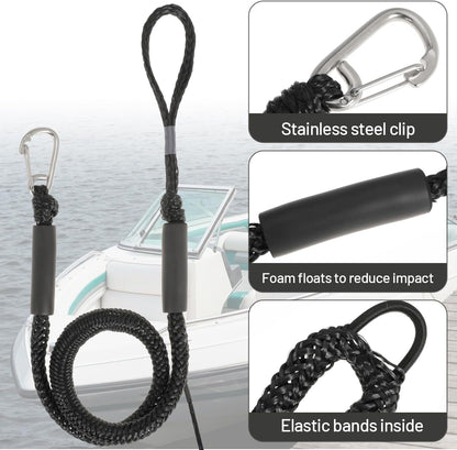 Boat Bungee Dock Lines Marine Mooring Rope with Stainless Steel Clip Bungee Cord Docking Lines for Boat Bungee Docking Ropes for Kayak,Pontoon,Canoe (Black-2)