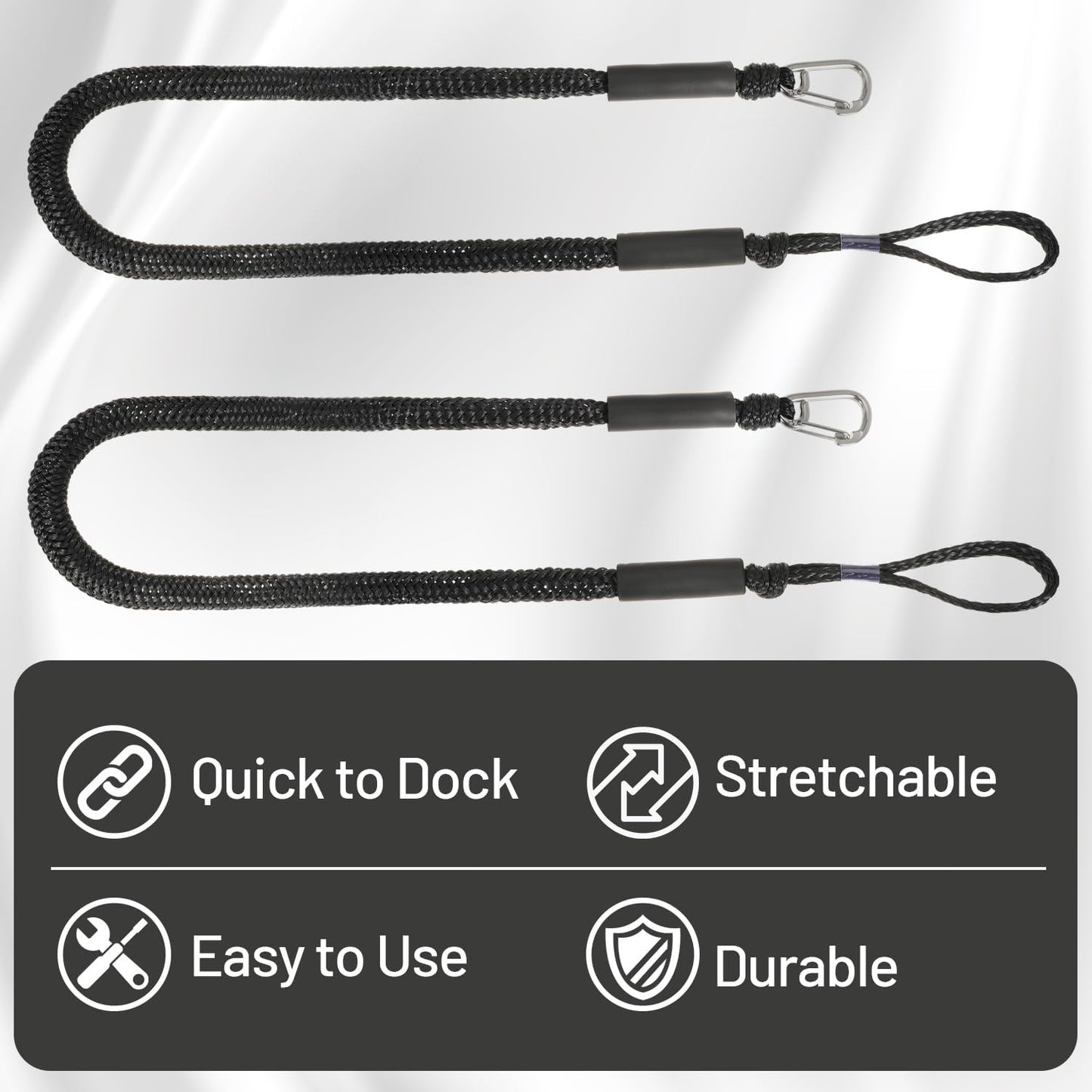Boat Bungee Dock Lines Marine Mooring Rope with Stainless Steel Clip Bungee Cord Docking Lines for Boat Bungee Docking Ropes for Kayak,Pontoon,Canoe (Black-2)
