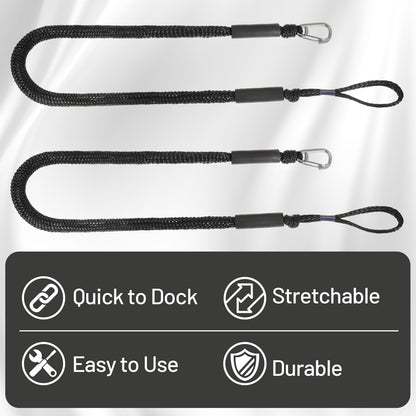 Boat Bungee Dock Lines Marine Mooring Rope with Stainless Steel Clip Bungee Cord Docking Lines for Boat Bungee Docking Ropes for Kayak,Pontoon,Canoe (Black-2)