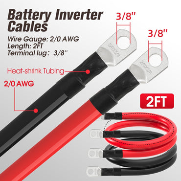 2/0 AWG Battery Cable 2/0AWG Gauge Battery Inverter Cables for Automotive Solar Marine Boat RV Car Motorcycle (2/0 AWG, 2FT, 3/8")