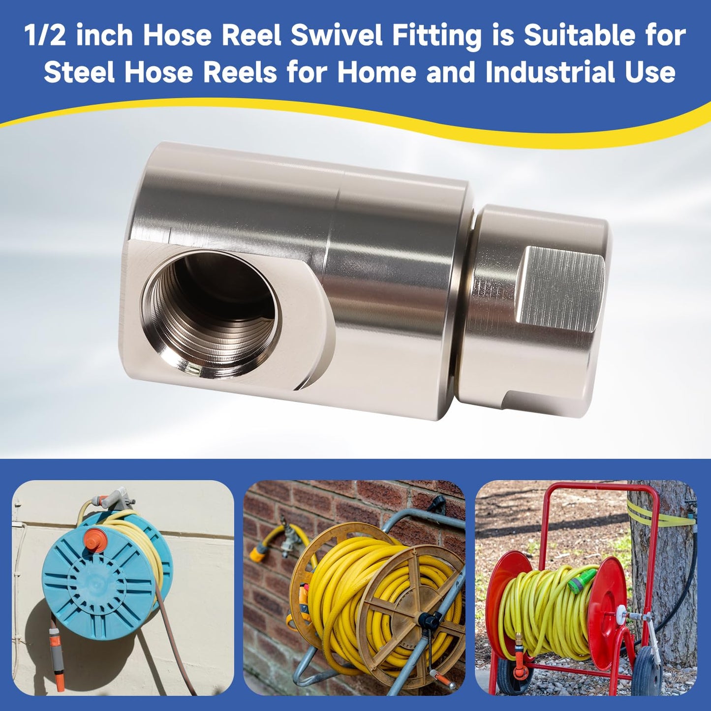 ½ inch for FXF Heavy Duty Hose Reel Swivel with Grease for Zerk Fitting Compatible with Home and Industrial Steel Hose Reel ½'' for Super Swivel, 2 Pcs