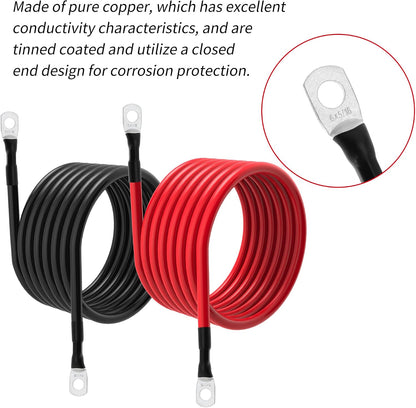 6 AWG Battery Cables 6 Gauge Battery Power Inverter Cable with 5/16 Inch Tinned Copper Lugs Both Ends for Solar Marine Boat RV Car Motorcycle 2 pcs (7FT)