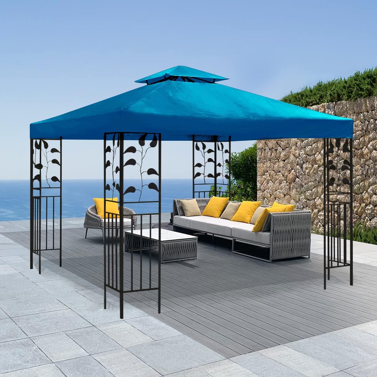 Gazebo Canopy Replacement - Grill Gazebo Roof -Canopy Replacement Top Double Tiered Cover, 10x10 FT (Gray)