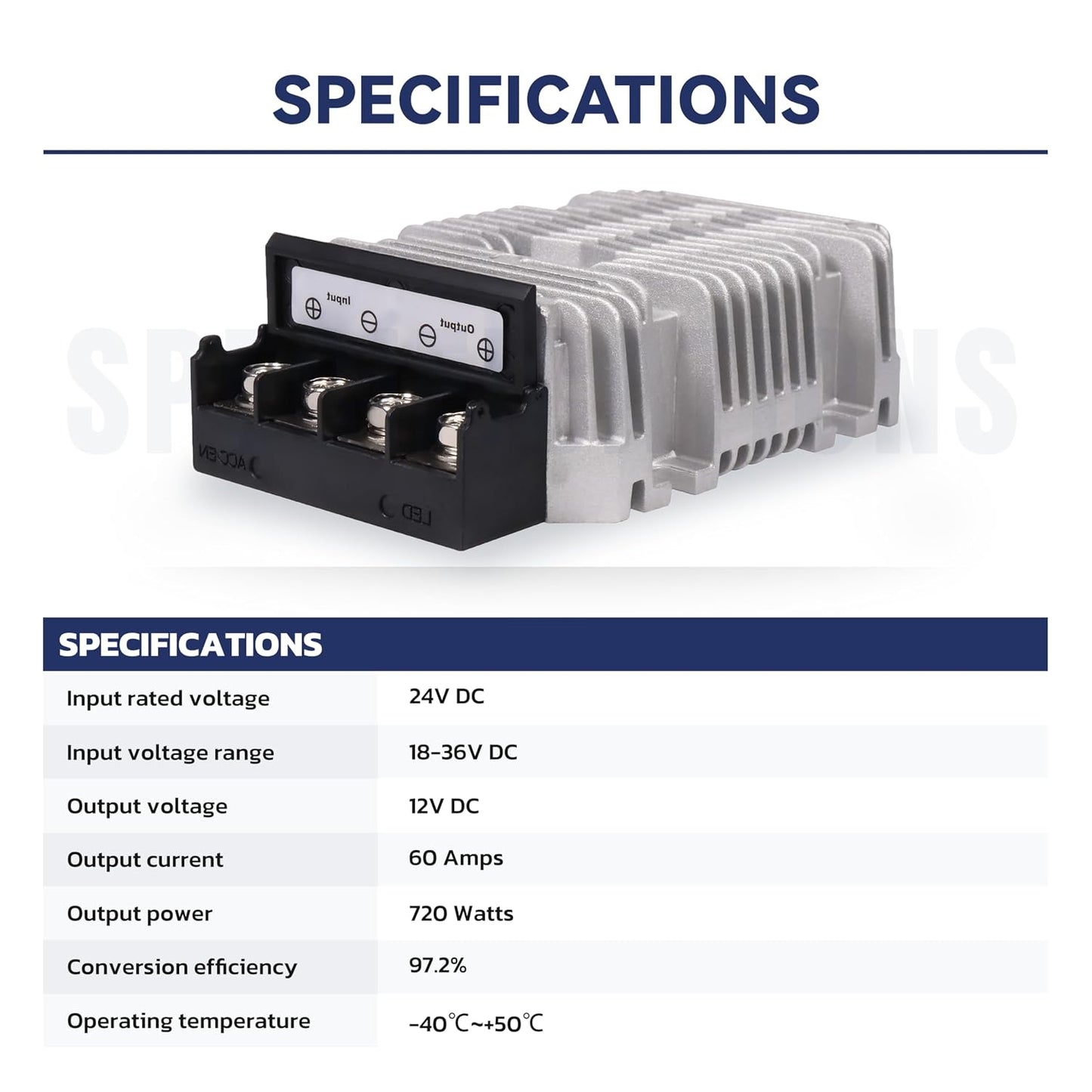24V to 12V 60A 720W Buck DC-DC Power Converter Step Down Transformer, Silver and black, SD60A