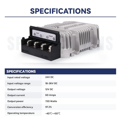 24V to 12V 60A 720W Buck DC-DC Power Converter Step Down Transformer, Silver and black, SD60A