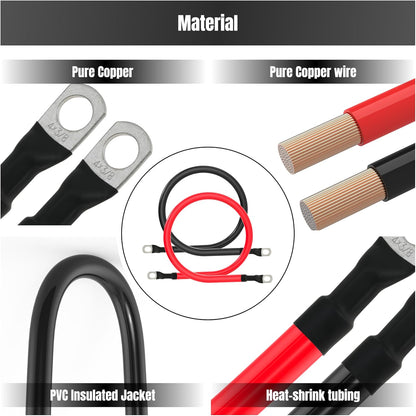 2FT 4 AWG Battery Cable 4 Gauge Battery Cables 4AWG 2 FT Battery Inverter Wires Cables with 3/8 inch Lugs for Solar Power Inverters, RVs, Campers, Travel Trailers, Cars, 2 Pairs