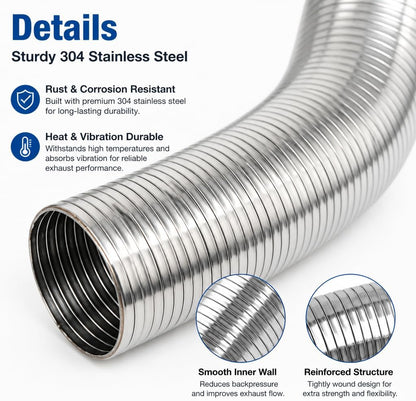 Exhaust Flex Pipe 3" ID x 16.5" L, 304 Stainless Steel – Flexible Exhaust Tubing