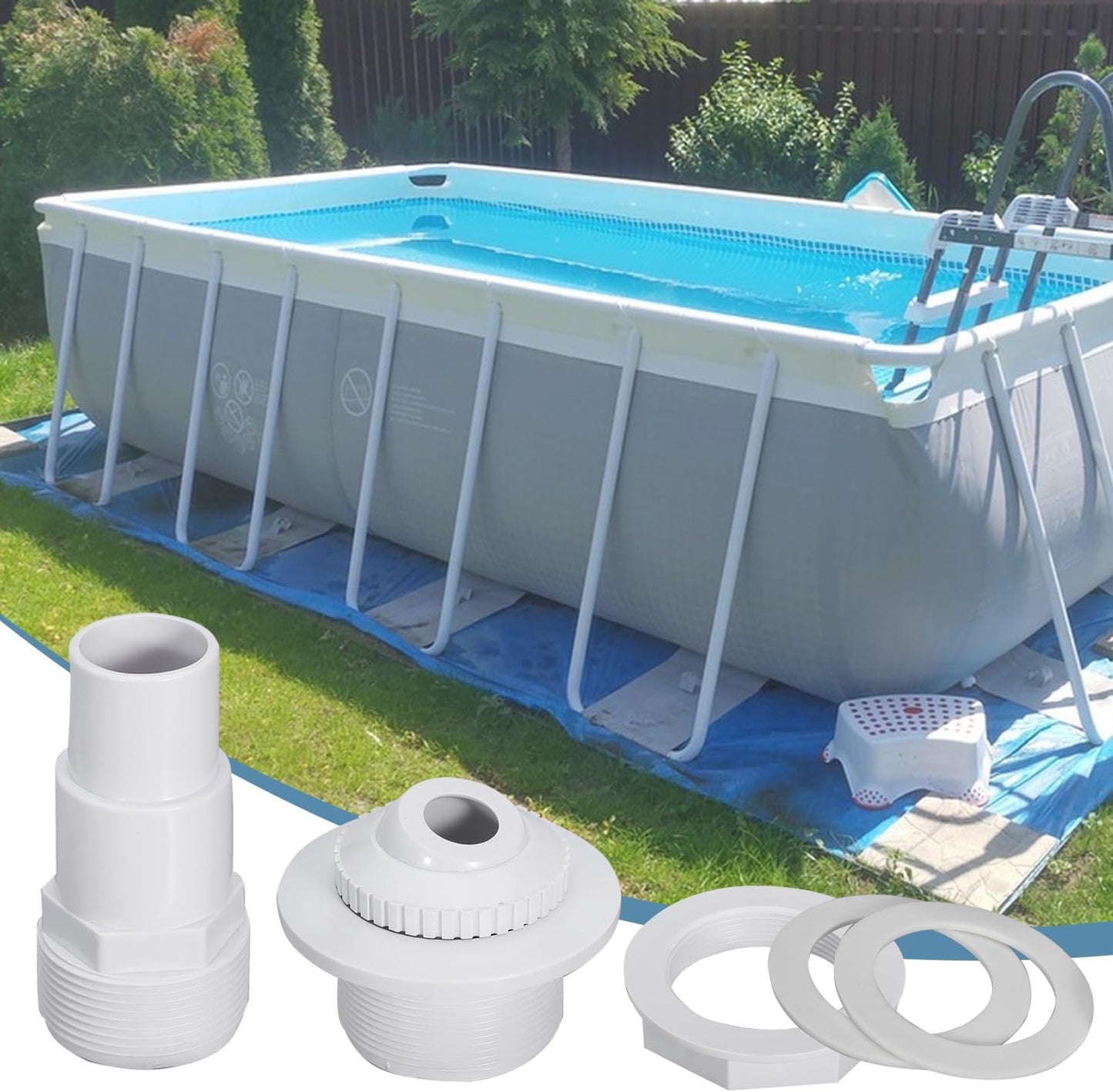 Pool Return Jet Fitting Above Ground Pool Complete Pool Return Jet Kit with Gaskets and Hose Adapter Complete with Connector, Eyeball Assembly(2)