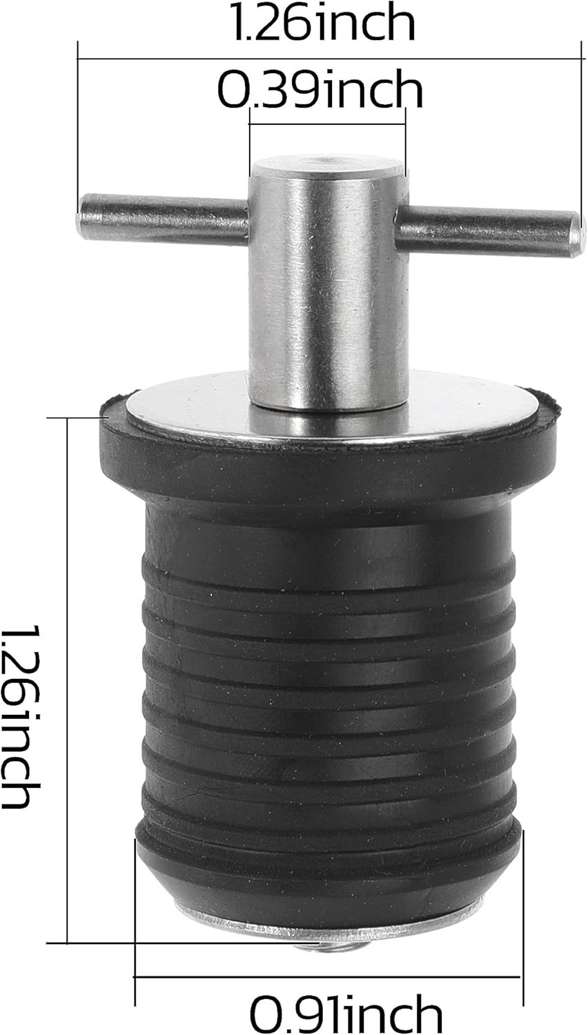 2 Pcs Boat Drain Plug With T Handle - Snap Rubber Plugs With Brass/Stainless Steel Handle - Marine Twist Accessories