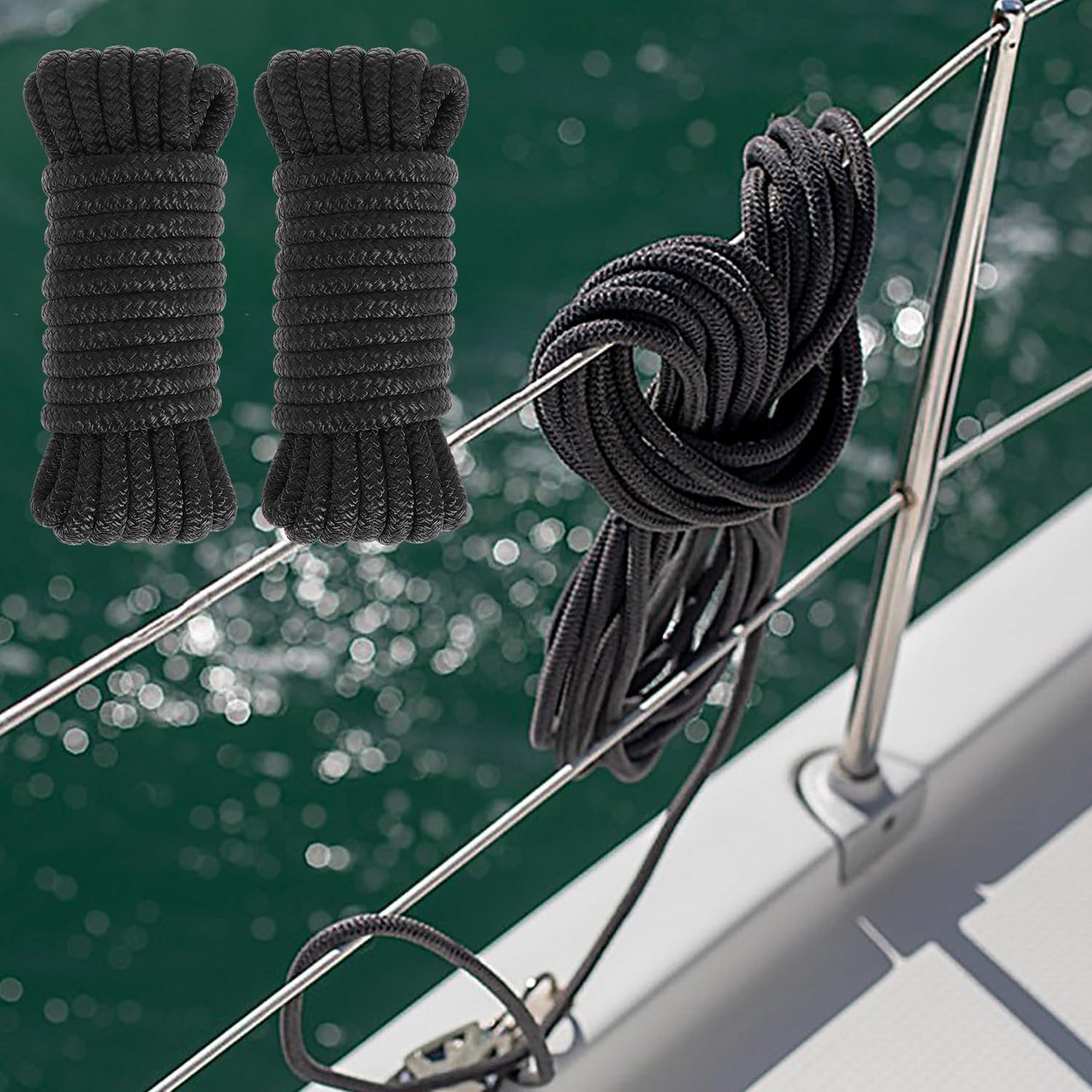 Boat Dock Lines 2 Pack 1/2" x 25FT Boat Lines Nylon Marine Rope for Boats Double-Braided Bumper Rope Boat Lines for Docking Boat Lines Dock Ties