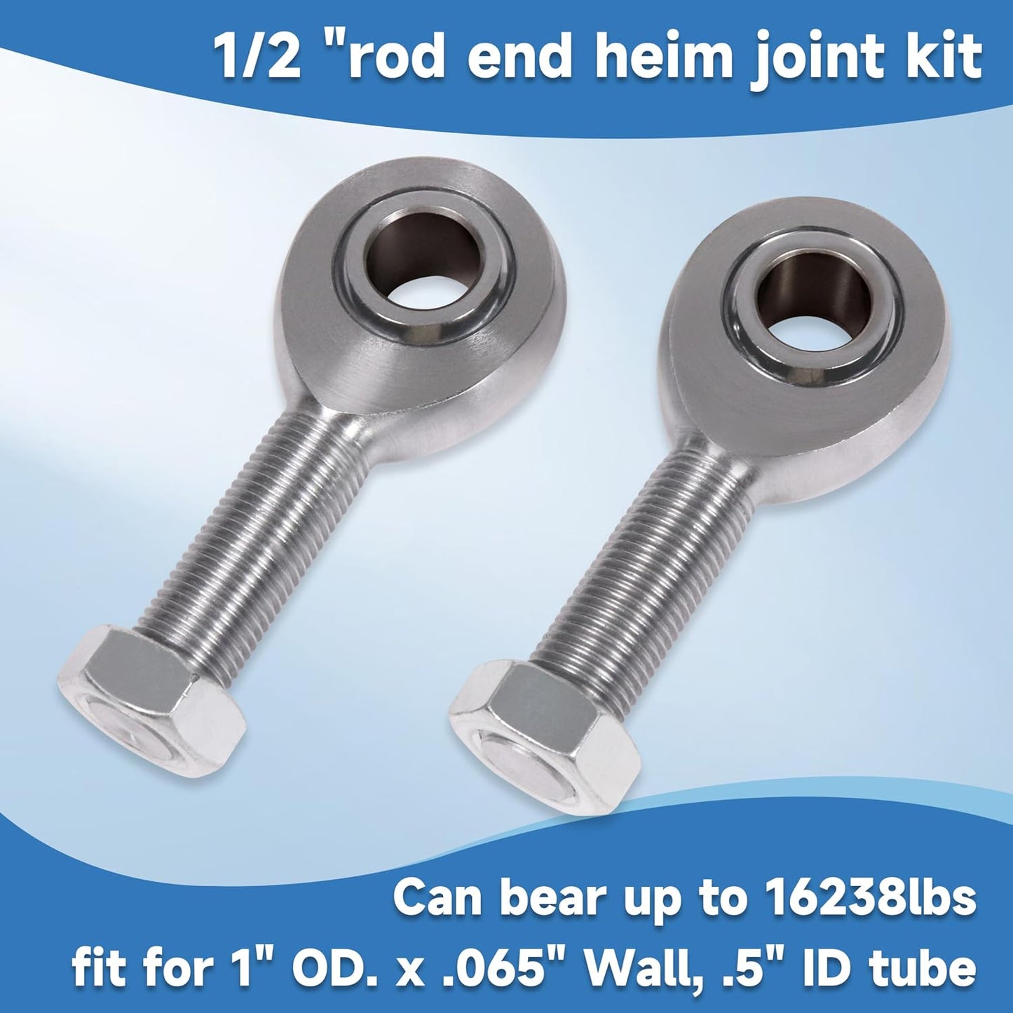 1/2" Heim Joints Rod End Kit Thread 0.5" Chromoly Heim Joints Suspension Kit Right and Left Hand Traction Bars Steering Kit with Jam Nuts (1 set-1/2 inch)