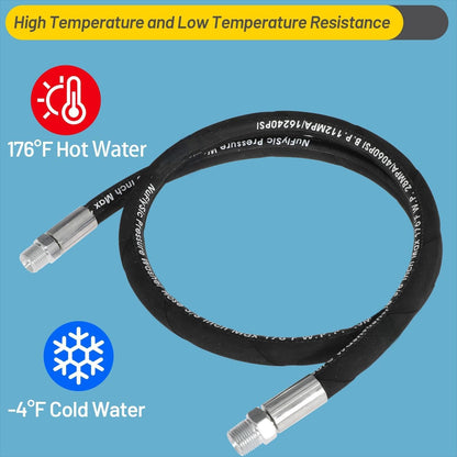 Pressure Washer Whip Hose Power Washer Jumper Hose for Pressure Washing with Steel Connector 3/8 Inch NPT Quick Connect Plug Hose Reel Connector Hose, 4000 PSI, 10FT, 1PCS