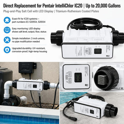Salt Cell Saltwater Chlorine Generator Replace EC-520554 520554 for Pentair IntelliChlor IC20, Up to 20000 Gallons In-Ground Swimming Pools