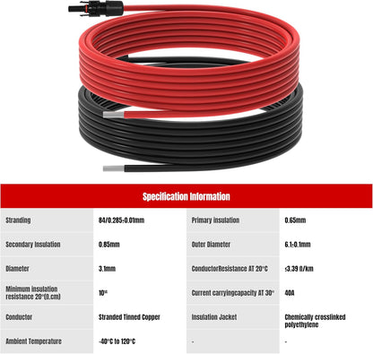 20Ft 10AWG Solar Panel Extension Cable, 10 AWG Solar Extension Cable 10 Gauge 20 Feet Solar Wire with Solar Panel Female Male Waterproof Connectors for RV Boat Home (10 AWG-20Ft)