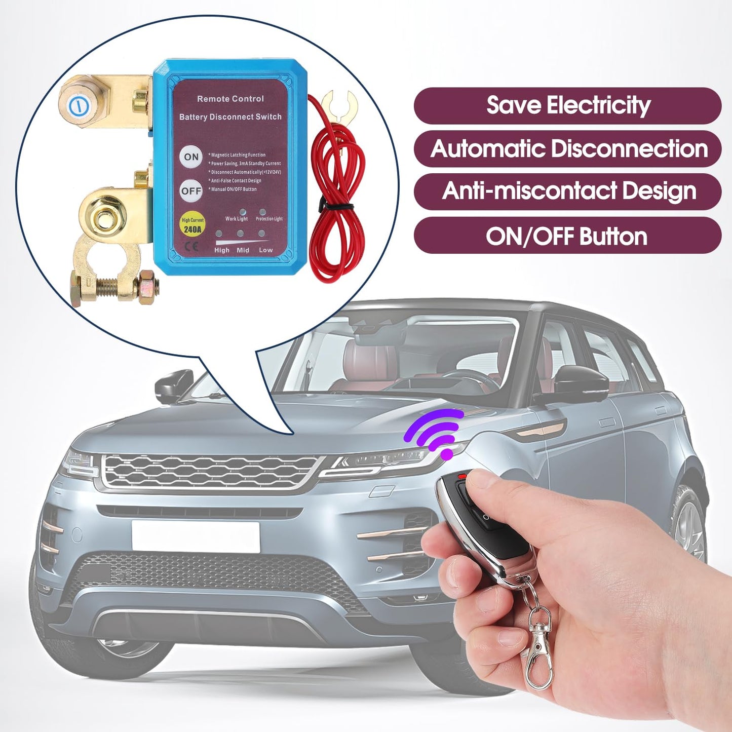 Remote Battery Disconnect Switch 12V 240A Battery Kill Switch Anti-Theft Automatic Cut Shut Off Switch for Car Truck Boat RV ATV