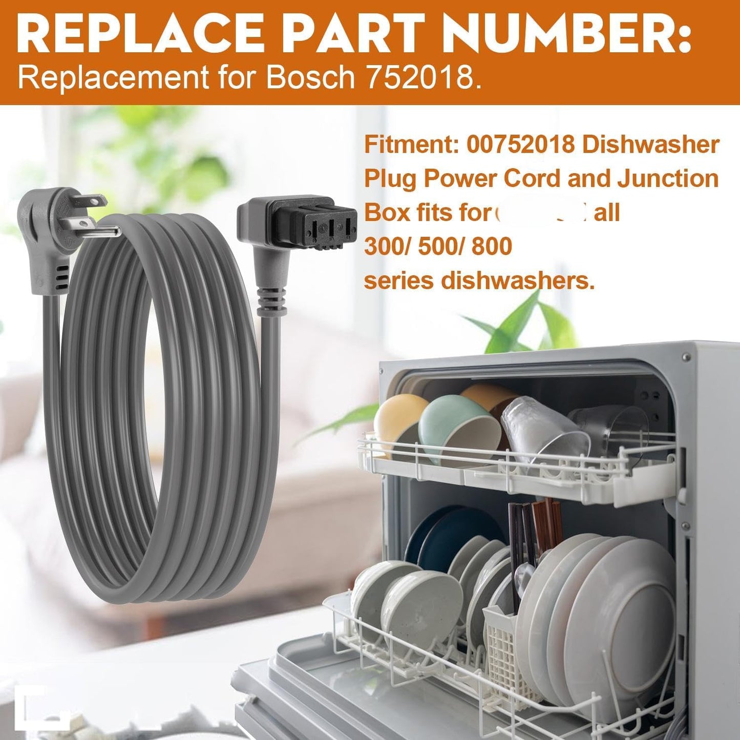 for 00752018 Dishwasher Plug Power Cord for B-osch 300 500 800 Series Dishwashers for SMZPC002UC Plug Power Cord AC Charger