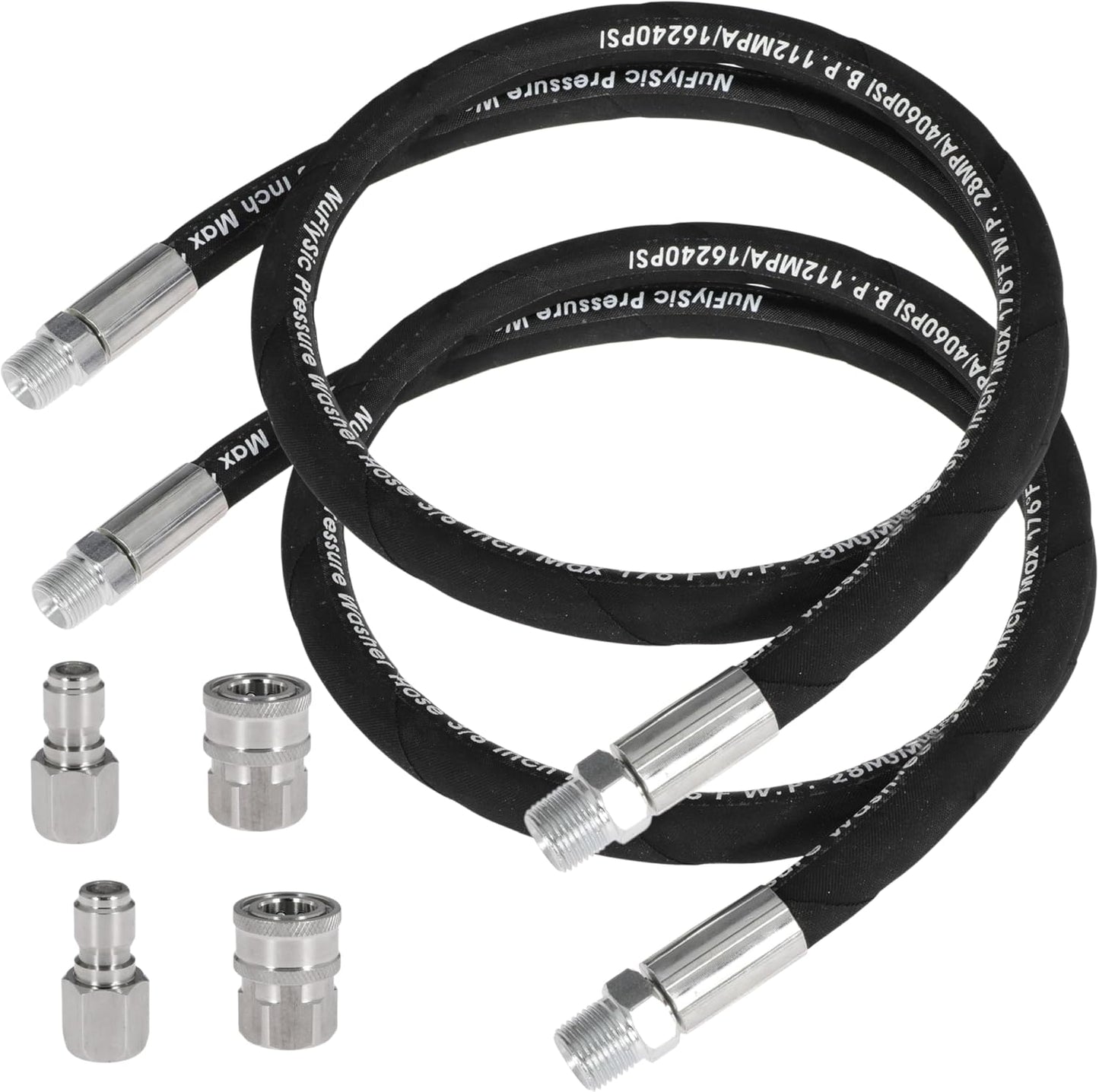 Pressure Washer Whip Hose Power Washer Jumper Hose for Pressure Washing with Steel Connector 3/8 Inch NPT Quick Connect Plug Hose Reel Connector Hose, 4000 PSI, 8FT, 2PCS