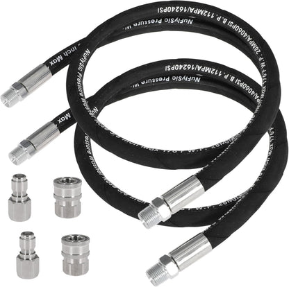 Pressure Washer Whip Hose Power Washer Jumper Hose for Pressure Washing with Steel Connector 3/8 Inch NPT Quick Connect Plug Hose Reel Connector Hose, 4000 PSI, 8FT, 2PCS