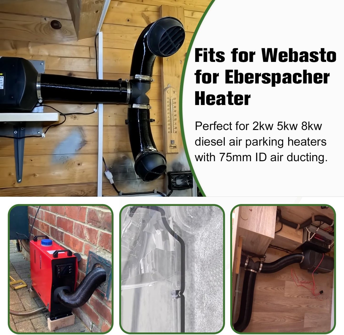 75mm Diesel Heater Pipe Duct Vent Kit with Warm Air Outlet for Webasto for Eberspacher 2KW 5KW 8KW Diesel Parking Heaters (Y-shape)