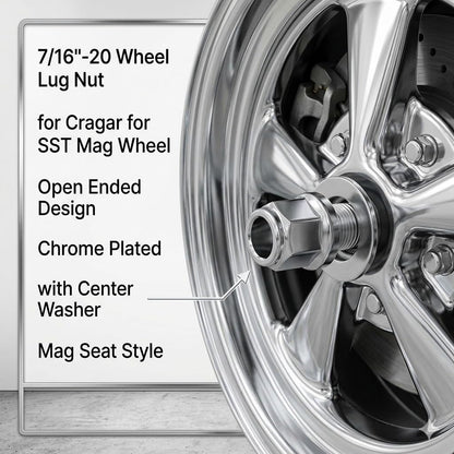 7/16"-20 Wheel Lug Nut for Cragar for SST Mag with Center Washer Open Ended, 13/16” Hex 2.01” Total Length (20Set)