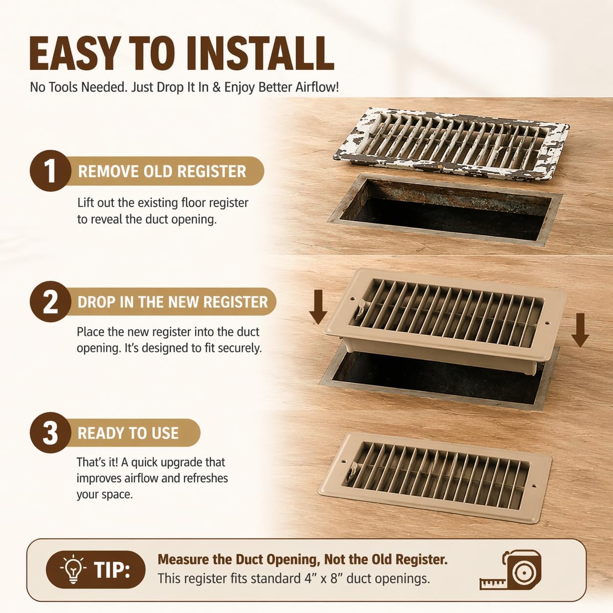 2PCS 4"x 8" RV Floor Vent Covers Register Vents Walkable Floor Vents Air Vent Covers for Mobile Home Floor Heater
