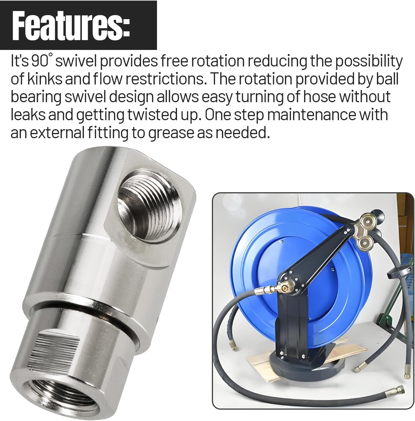 ½ Inch FXF Hose Reel Swivel Heavy Duty with Grease Zerk Fitting for Home and Industrial Steel Swivel Joint Hose Reel Fitting Replace 9SS8MP50XFP50-Ni-AL