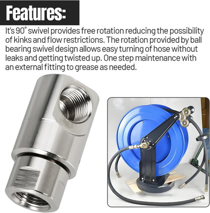 ½ Inch FXF Hose Reel Swivel Heavy Duty with Grease Zerk Fitting for Home and Industrial Steel Swivel Joint Hose Reel Fitting Replace 9SS8MP50XFP50-Ni-AL