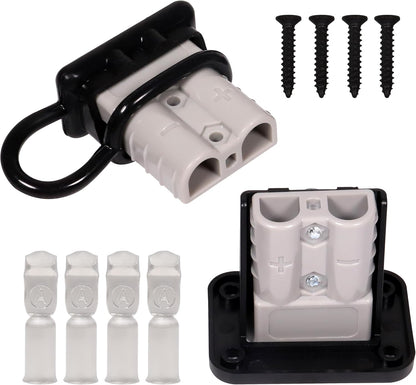 50A 600V Battery Quick Connect Disconnect Set 6-12AWG Battery Cable Connector Fit for 6/8/10/12 Gauge Connect and Disconnect Plug Connector with Protect Cover and Screws