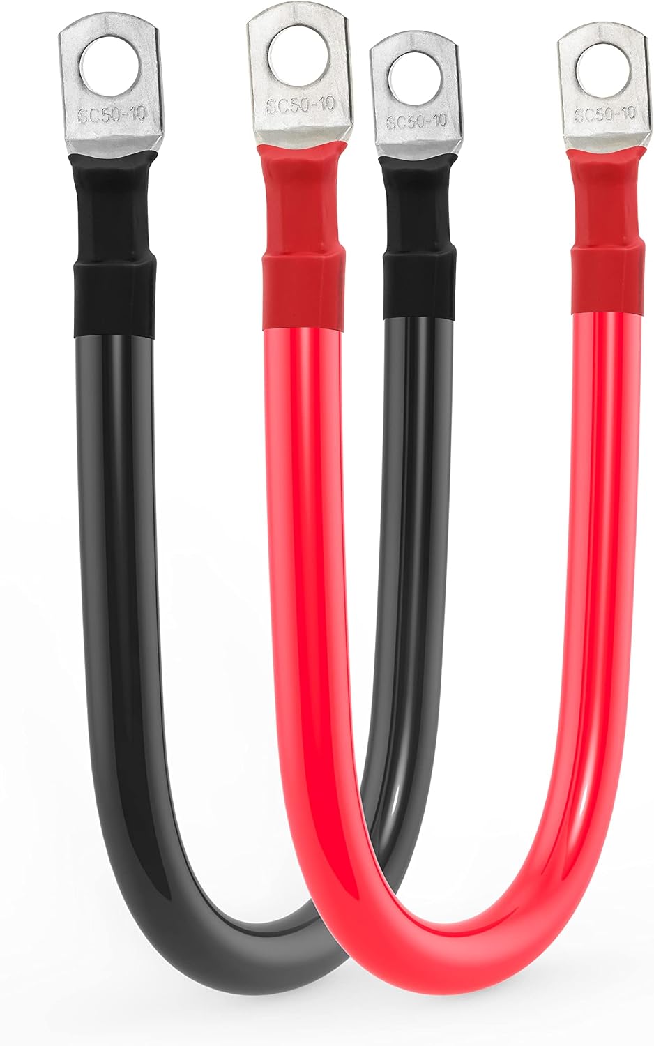 1/0 AWG Gauge Battery Cable 0 Gauge Power Inverter Cables with 3/8 Inch lugs for Solar Marine RV Car Truck Tractor Motorcycle (1FT, with 3/8"+5/16" Top Post Set)