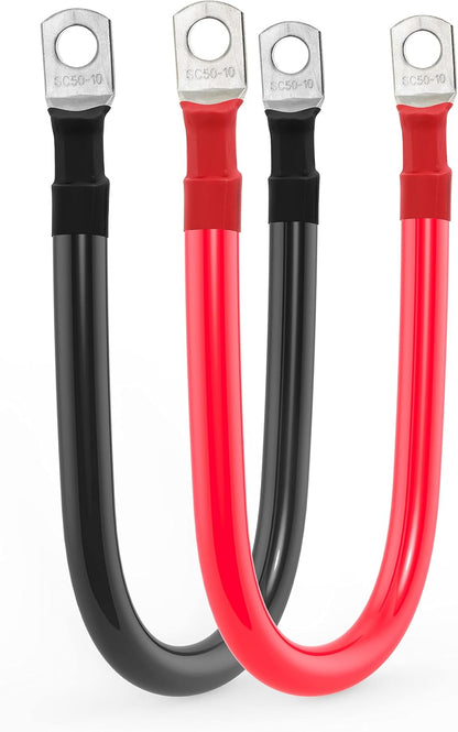 1/0 AWG Gauge Battery Cable 0 Gauge Power Inverter Cables with 3/8 Inch lugs for Solar Marine RV Car Truck Tractor Motorcycle (1FT, with 3/8"+5/16" Top Post Set)