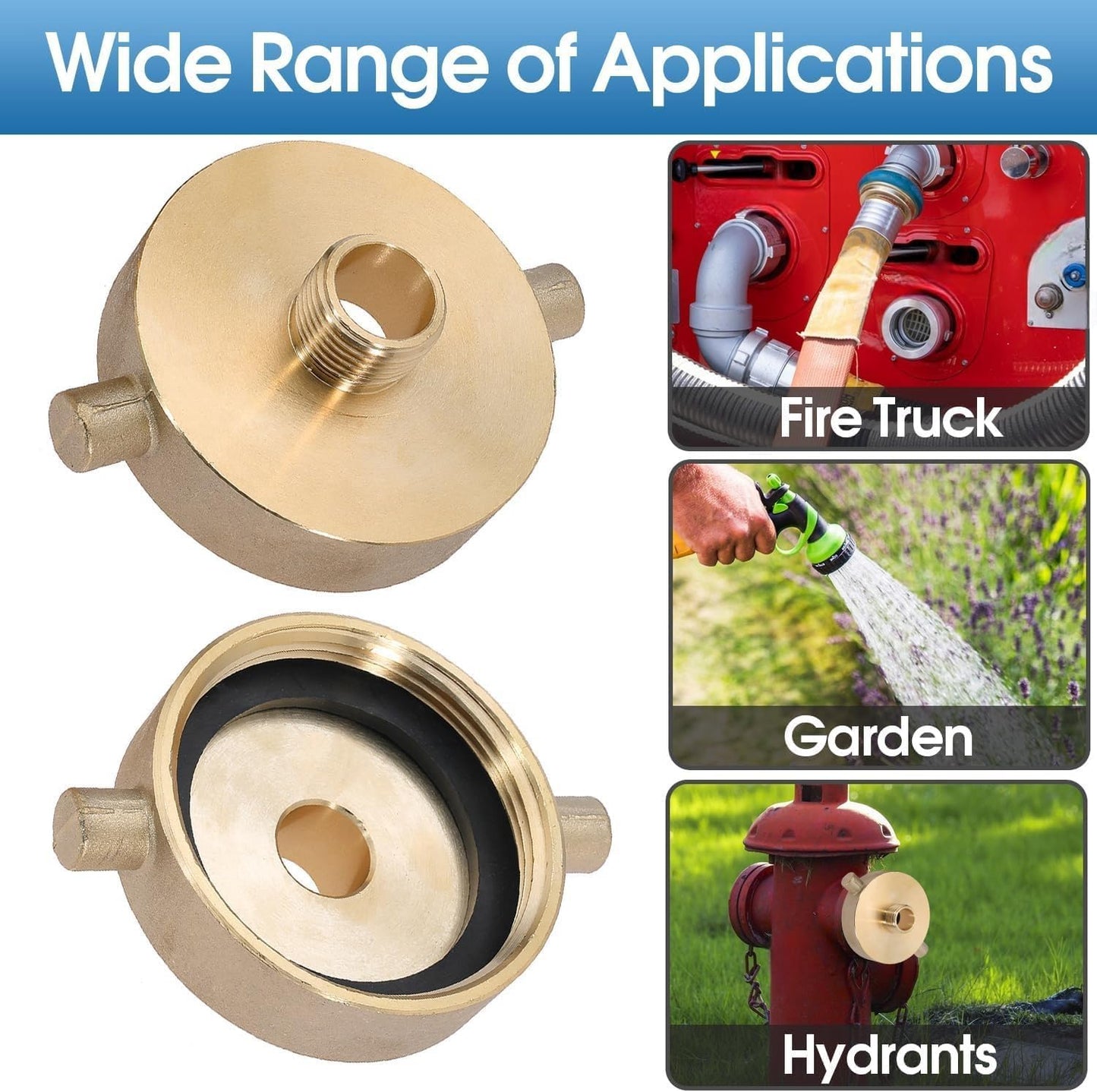 2-1/2" NST (NH) Female x 3/4" GHT Male Fire Hydrant Hose Adapter Brass Fire Equipment with Pin Lug for Fire Hydrants, Pipes, Hoses