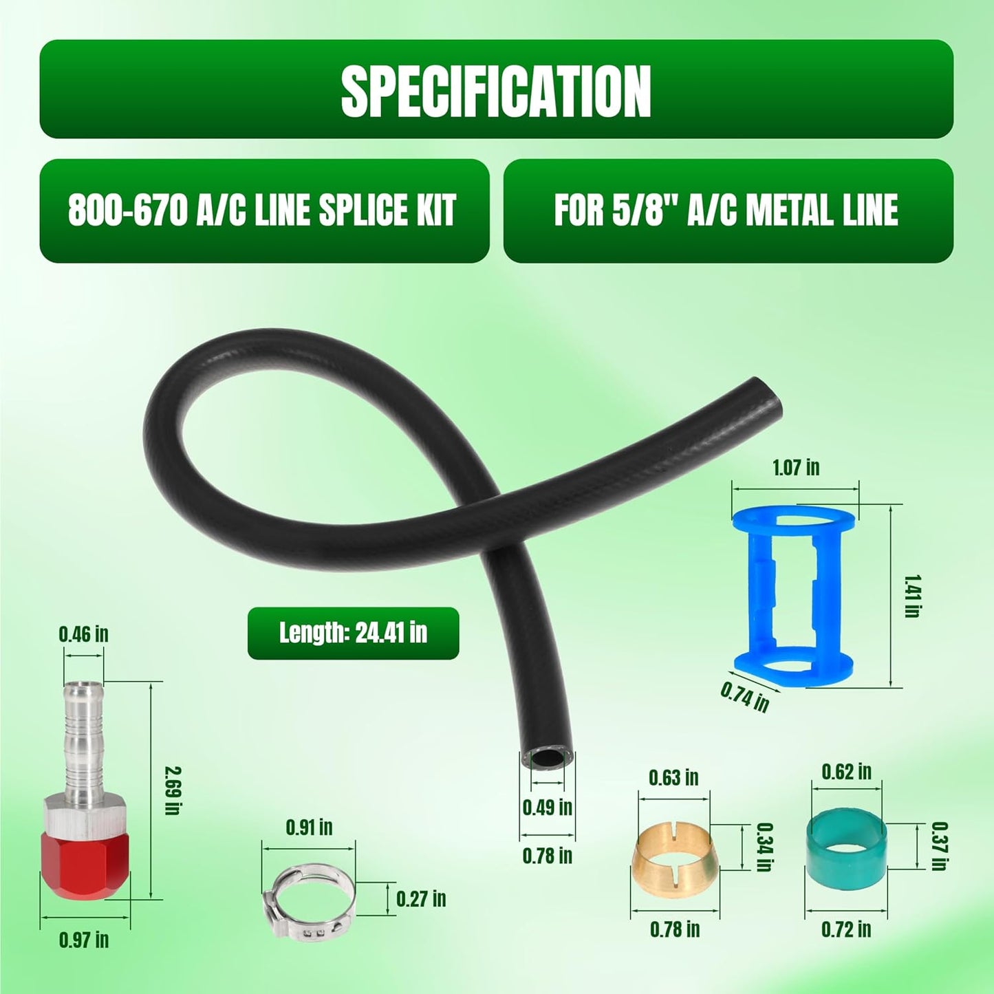800-670 A/C Line Splice Kit For 5/8 Line With No.10 Hose 800670 Air Conditioning Repair Splice Connector Splicer Coupler Kit For 5/8 AC Line to Hose Repair (Line-K670)