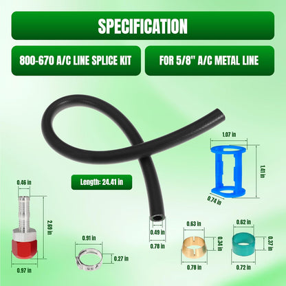 800-670 A/C Line Splice Kit For 5/8 Line With No.10 Hose 800670 Air Conditioning Repair Splice Connector Splicer Coupler Kit For 5/8 AC Line to Hose Repair (Line-K670)