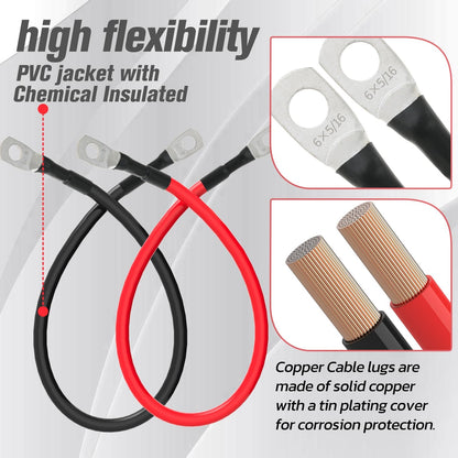 6 AWG Battery Cable 6AWG Gauge Battery Inverter Cables for Automotive Solar Marine Boat RV Car Motorcycle (6 AWG, 1FT, 5/16")