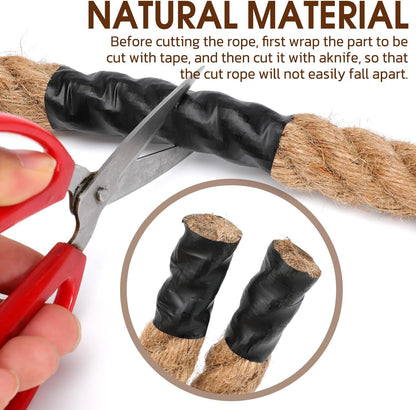 Jute Rope,Tug War Rope,30mm Thick Twisted Manila Ropes,Natural Heavy Duty Hemp Rope for Swing Bed, Crafts, Railing, Tug of War, Home Decorating (50ft, 30mm)