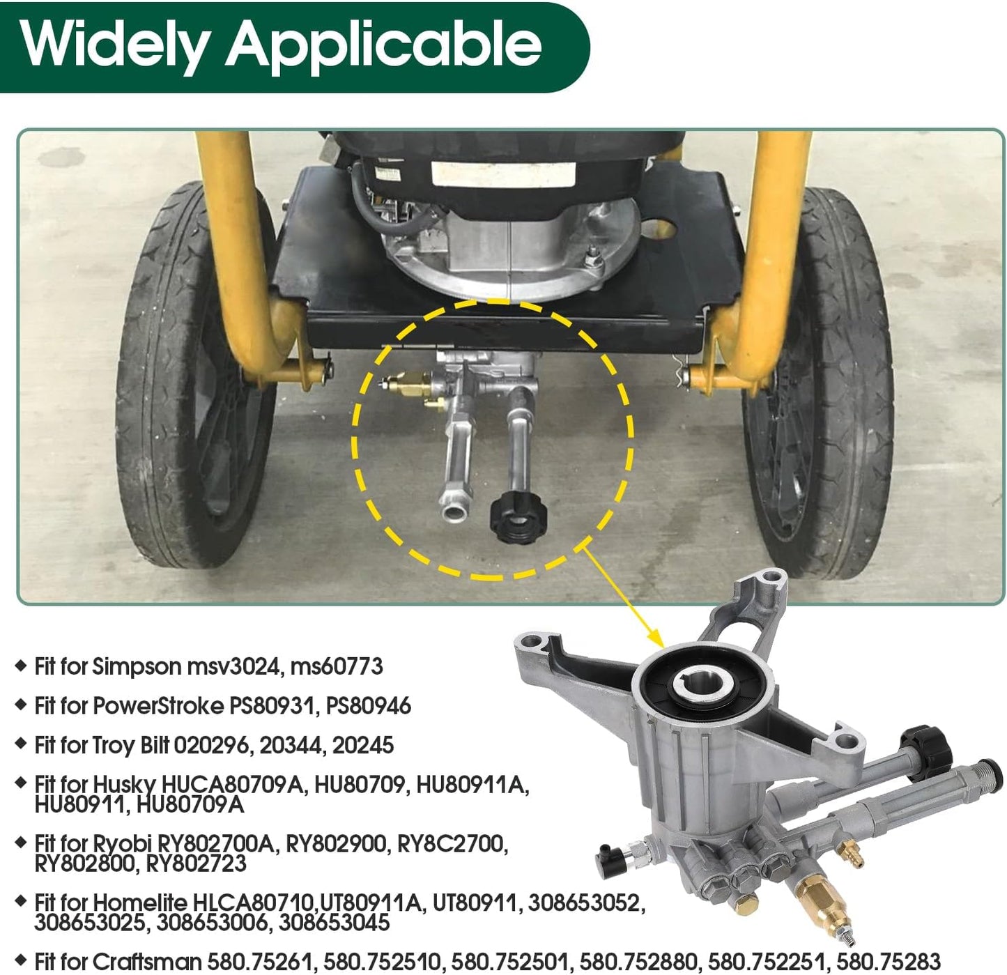 High Pressure Washer Pump Replace RMW22G24-EZ-SX Left-Handed Pump Aluminum Vertical 7/8" Shaft Power Washer Pump Head for Troy Bilt for Simpson for Husky for Ryobi for Craftsman 2400 PSI, 2.2 GPM