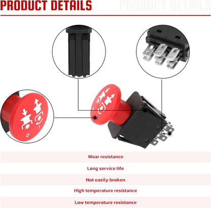Clutch PTO Switch 8 Terminals for Dixie Chopper for Jacobsen for Bobcat for Rotary for MTD for Delta Compatible with 4174684 500016 2721505 430-528 110-9657A 725-07534 6204-322, 10 AMP, Red Knob