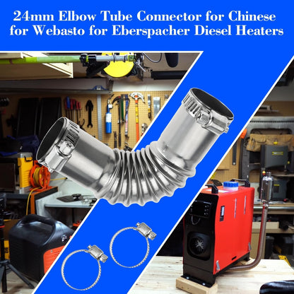24mm Exhaust Tube Connector for Chinese for Webasto Diesel Heaters with Clamps, Pack of 2