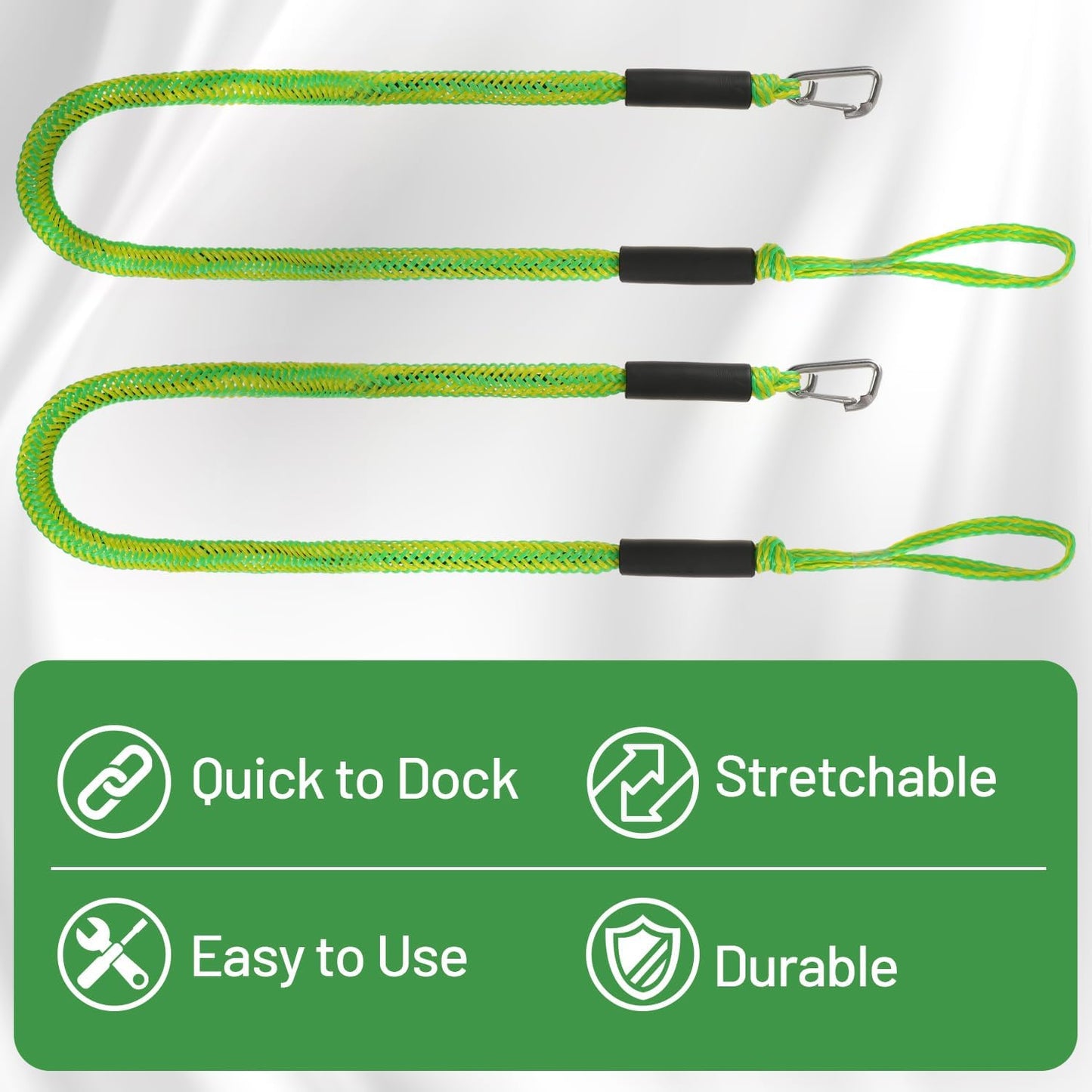 Boat Bungee Dock Lines Marine Mooring Rope with Stainless Steel Clip Bungee Cord Docking Lines for Boat Bungee Docking Ropes for Kayak,Pontoon,Canoe (Green-2)
