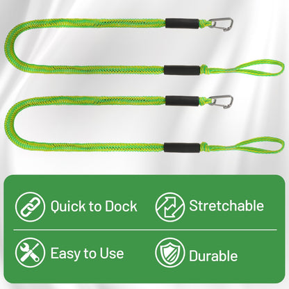 Boat Bungee Dock Lines Marine Mooring Rope with Stainless Steel Clip Bungee Cord Docking Lines for Boat Bungee Docking Ropes for Kayak,Pontoon,Canoe (Green-2)