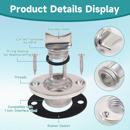 Stainless Steel Boat Drain Plug Oval Garboard Transom Marine Plugs Fit for 1" Hole,Thread for 3/4", with Screws and Waterproof O-Ring