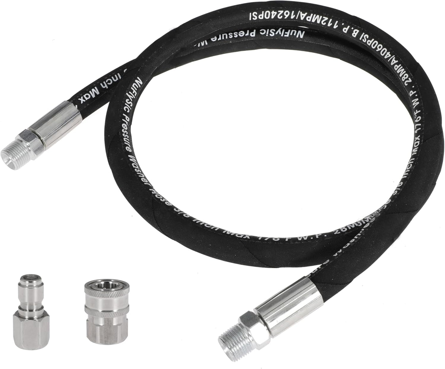 Pressure Washer Whip Hose Power Washer Jumper Hose for Pressure Washing with Steel Connector 3/8 Inch NPT Quick Connect Plug Hose Reel Connector Hose, 4000 PSI, 6FT, 1PCS