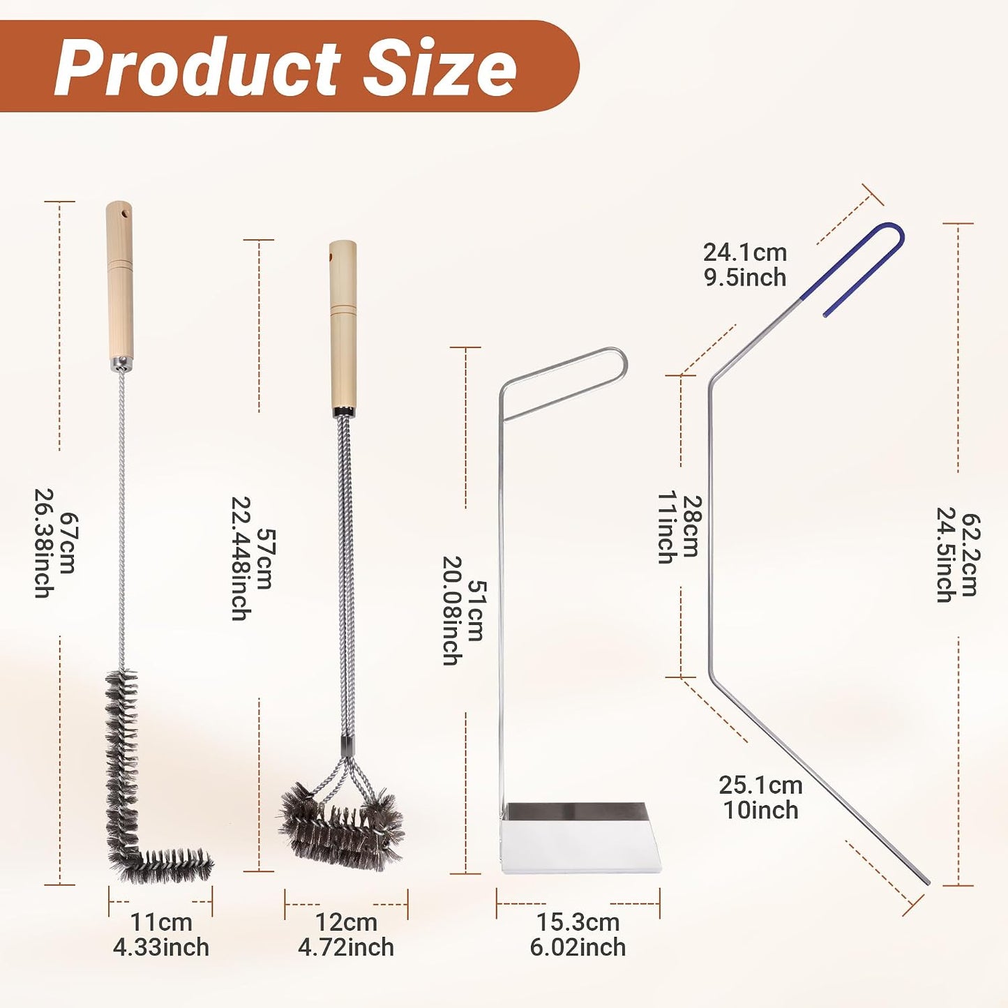 4 PCS Fryer Cleaning Tools with Deep Fryer Stainless Steel L-Shaped Brush, Deep Fryer Crumb Scoop, Deep Fryer Cleanout Rod, Long Handle Deep Basket Brush for Restaurants, Air Fryers, Deep Fat Fryers