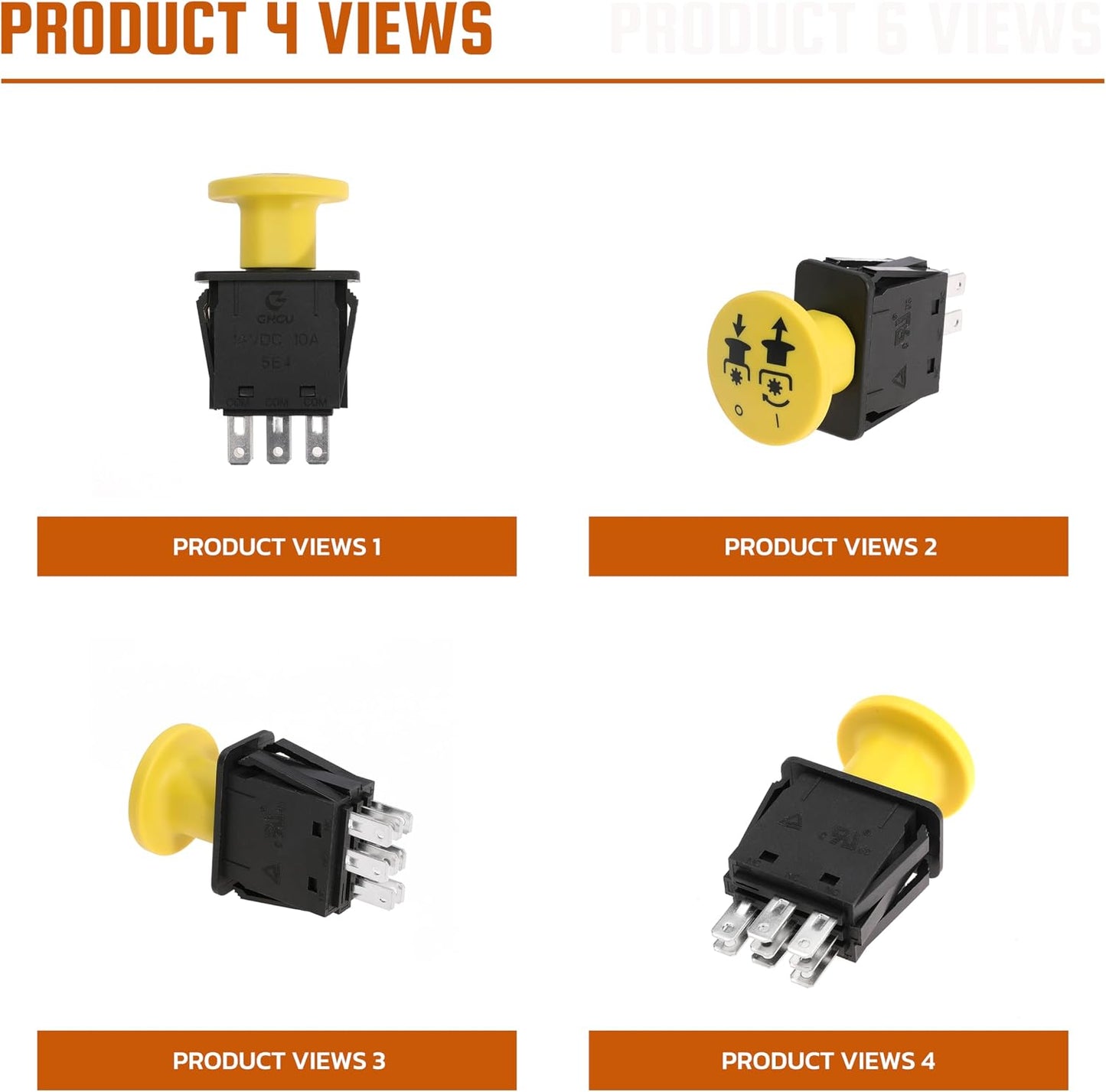 Clutch PTO Switch 8 Terminals for Scag for Murray for AYP for Husqvarna Compatible with 481687, 483957, 94927MA, 6201316MA, 146283, 140404, 430-433, 532140404, 1716332SM, 10 AMP, Yellow Knob