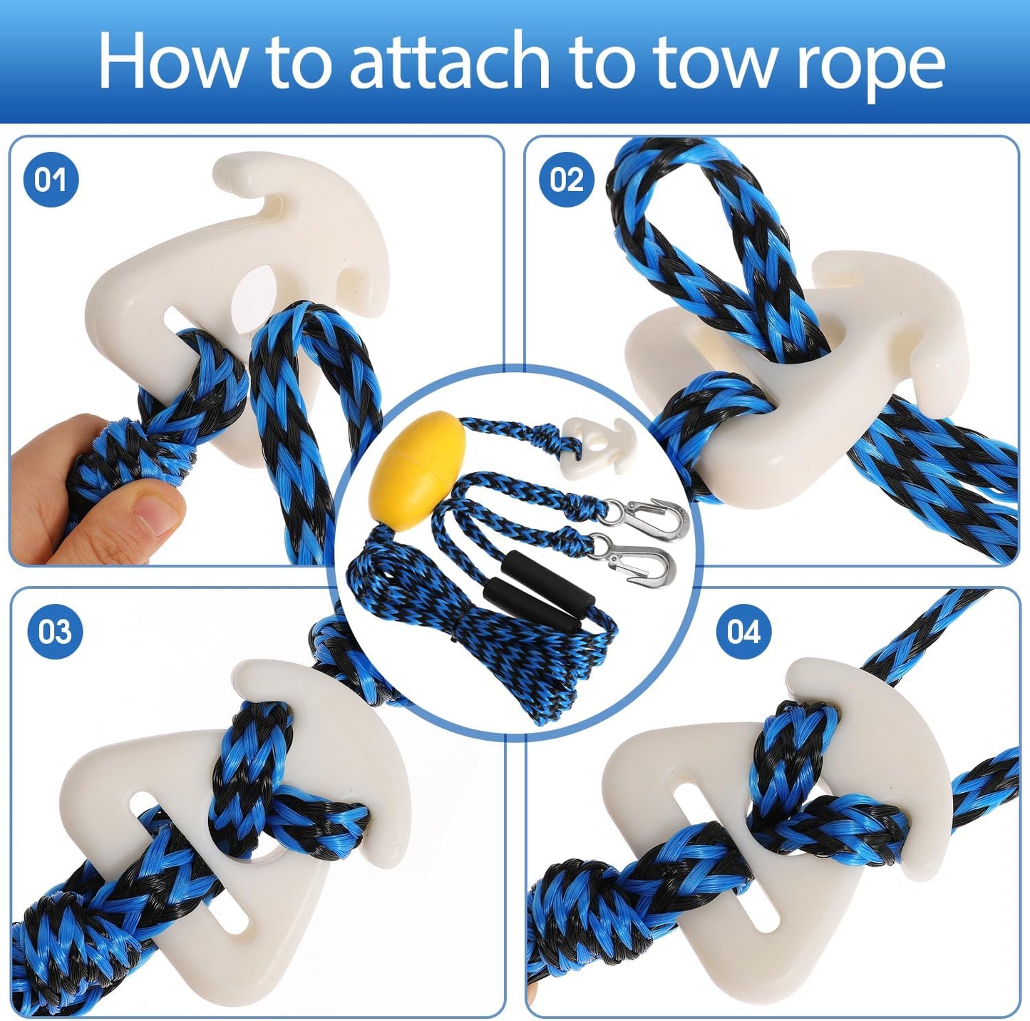 Heavy Duty Boat Tow Harness for Tubing Self Centering Boat Tow Rope with Stainless Steel Quick Connector for Boat Water Sport Water Ski Jet Ski Wakeboarding