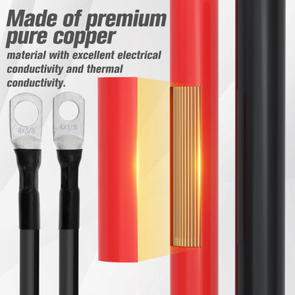6 AWG Battery Cable 6AWG Gauge Battery Inverter Cables for Automotive Solar Marine Boat RV Car Motorcycle (6 AWG, 2FT, 3/8"+5/16")