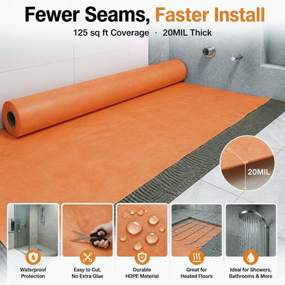 Waterproof Shower Membrane 324 Sq Ft (3.8ft x 87ft) - 20mil Tile Underlayment with 4pcs Inside/Outside Corners, Waterproof Barrier for Bathroom, Sauna, Shower Walls & Floors