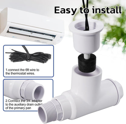 4PACK SS1 Float Switch Condensate Overflow Switch with 3/4 Inch Adaptor and 6FT Wire for HVAC Drain Pan Condensate for condensate Overflow Detection